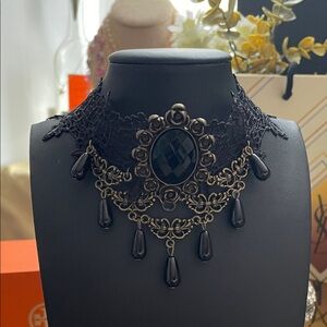 ✨Sexy Black and Muted Bronze Gold w/Black Beads Choker Necklace✨NEW